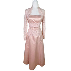 Vintage Scott McClintock Size‎ 8 Formal Strapless Pink Dress Lace Jacket